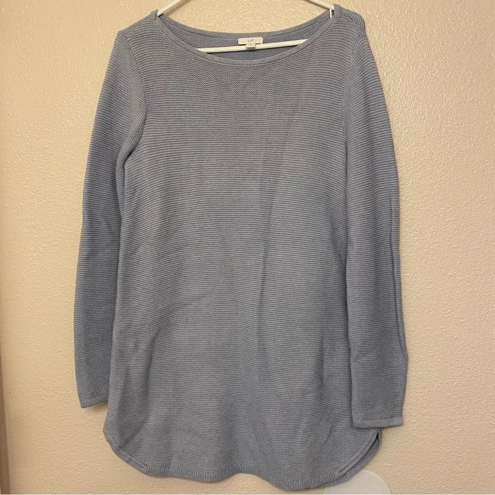 J. Jill light blue long tunic sweater round hem sweater scoop neck waffle knit S